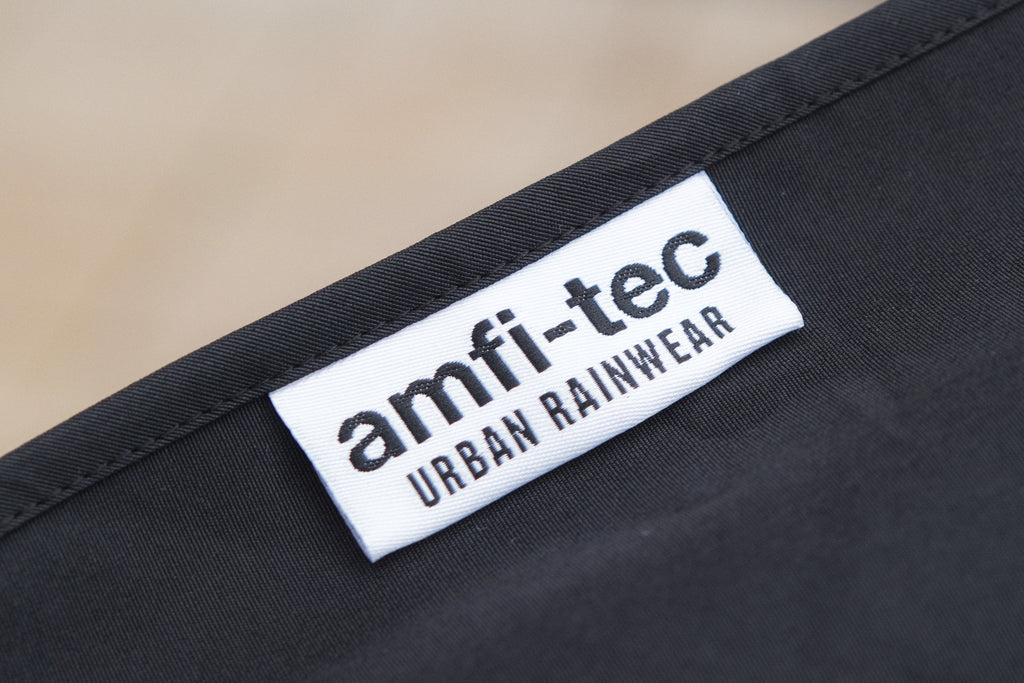 Amfi-Tec Urban Rainwear label on the Manta leg cover
